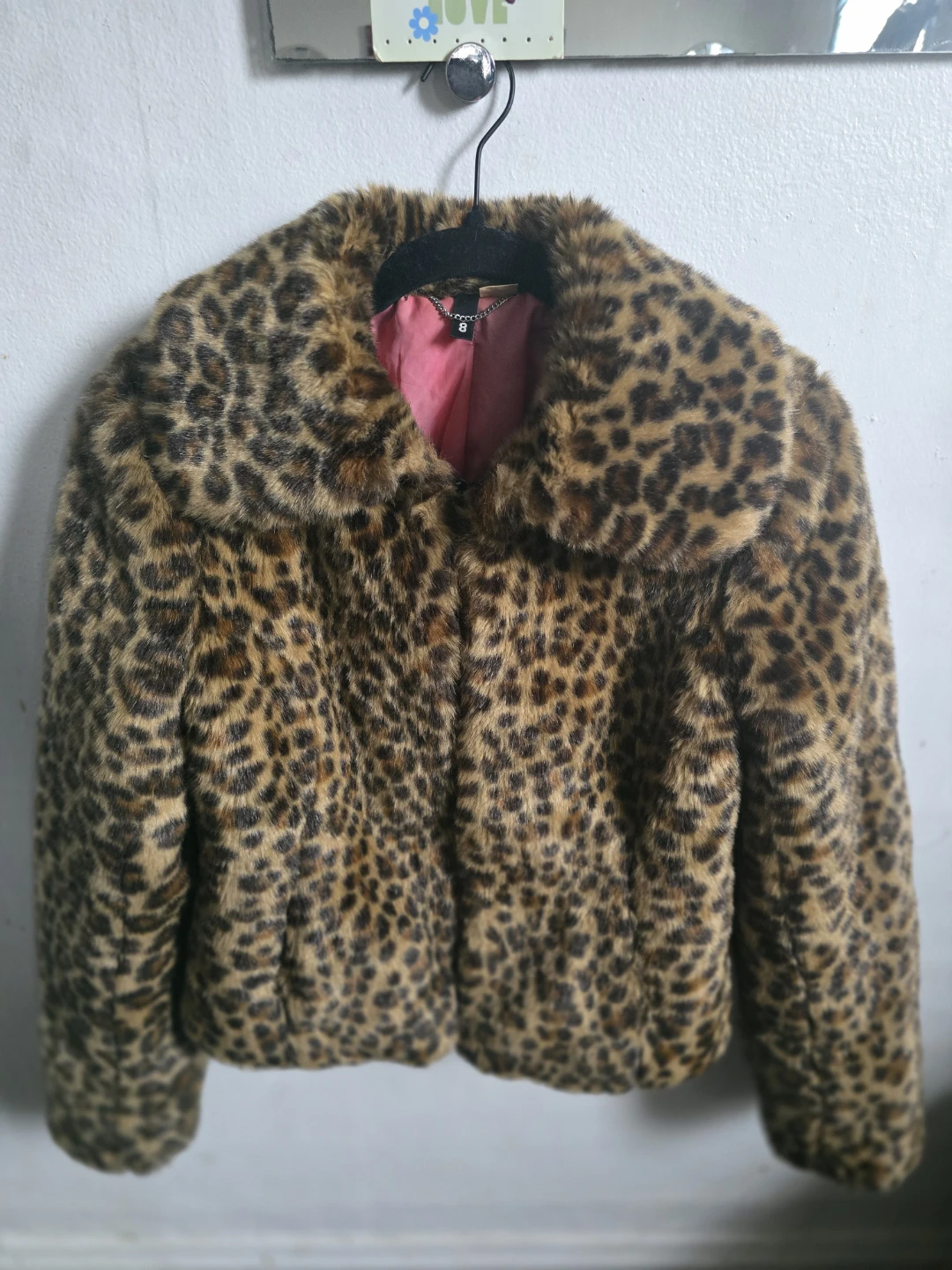 Leopard Print Faux Fur Jacket Size 8 - photo 2