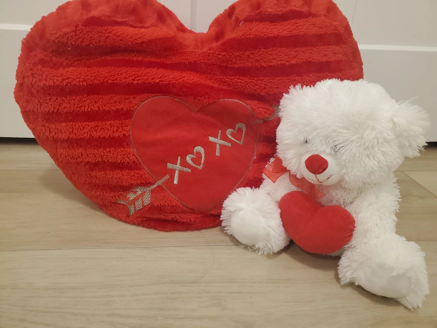 Valentines Teddy Bear with Heart Pillow