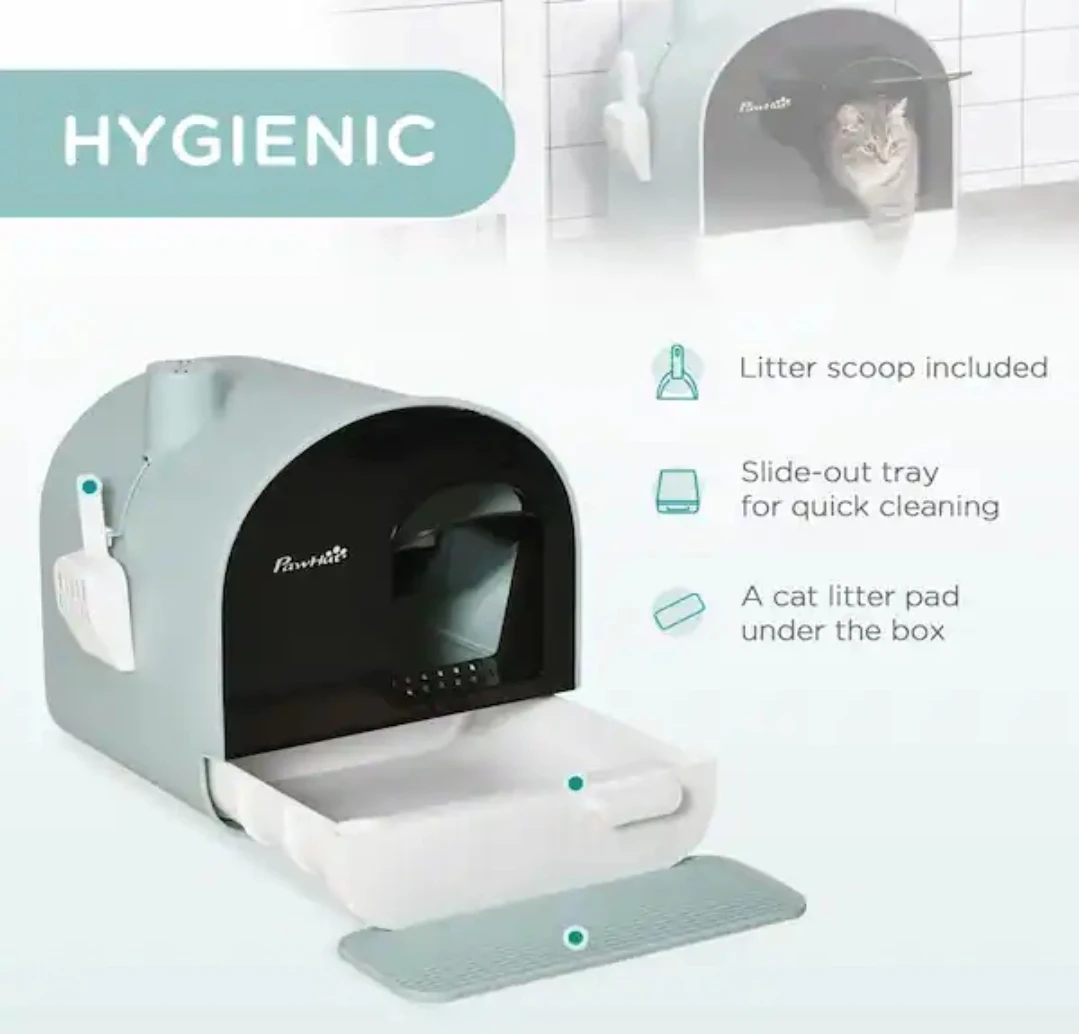 PawHut Enclosed Cat Litter Box with Scoop and Mat