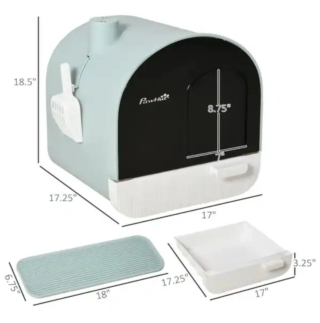PawHut Enclosed Cat Litter Box with Scoop and Mat - photo 4