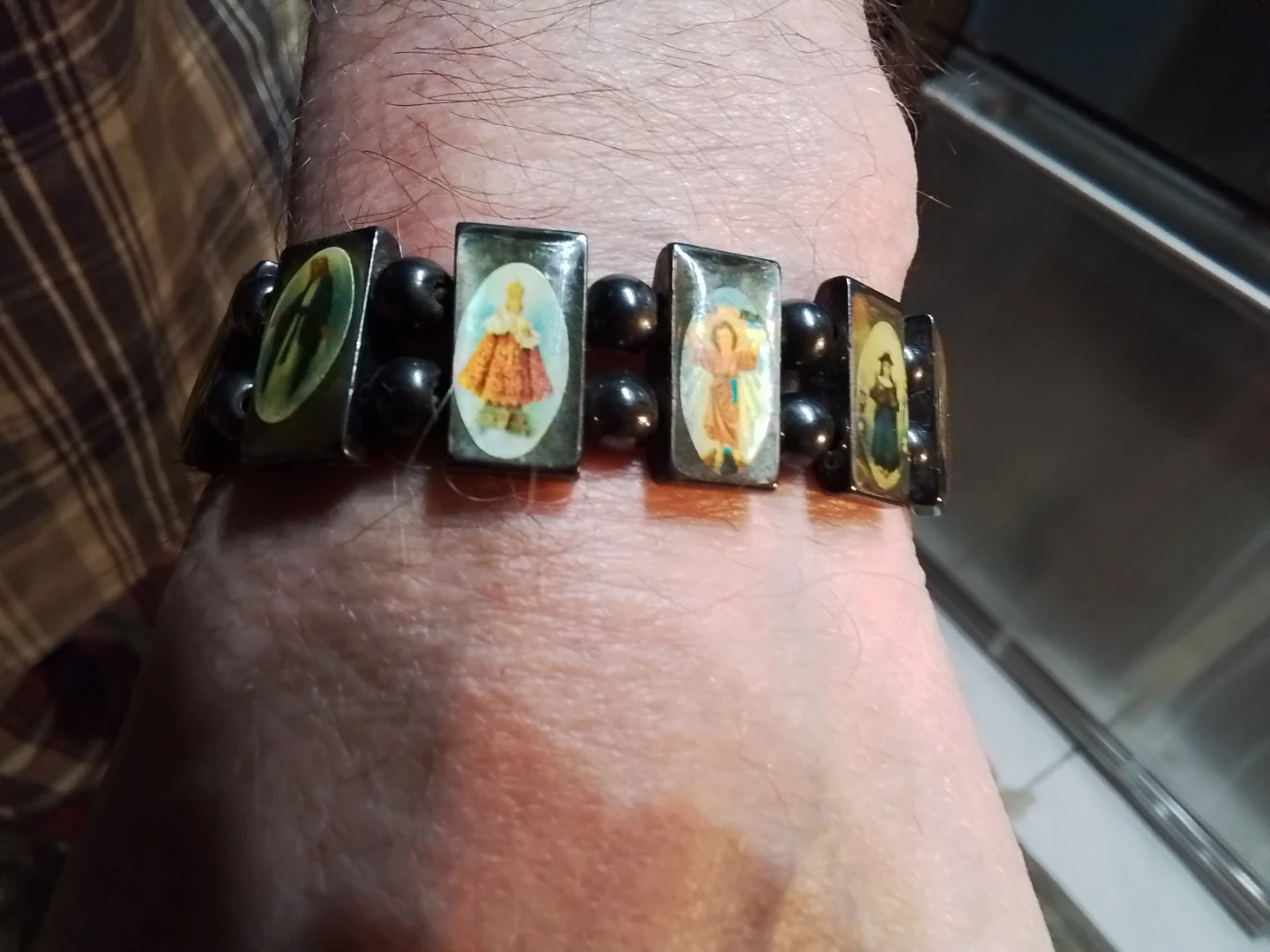 Stretch Religious Icon Bracelet with Black Beads - photo 2