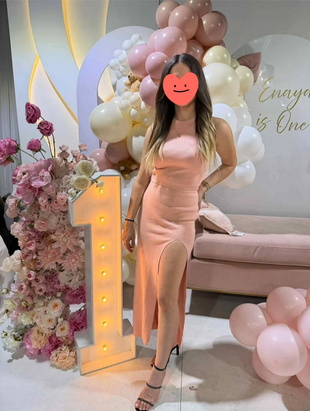 Women's Peach Sleeveless Maxi Dress with Slit