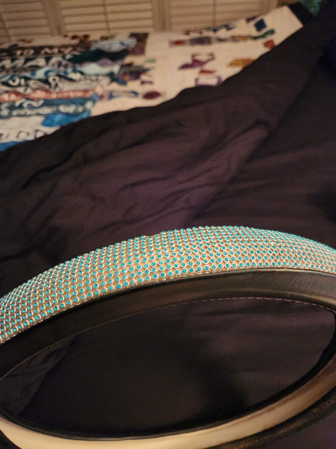 Sparkling Teal Rhinestone Steering Wheel Cover