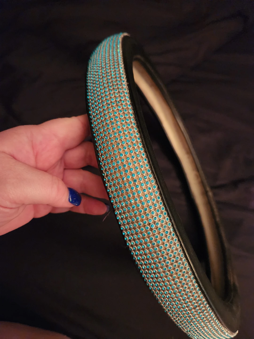 Sparkling Teal Rhinestone Steering Wheel Cover - photo 3