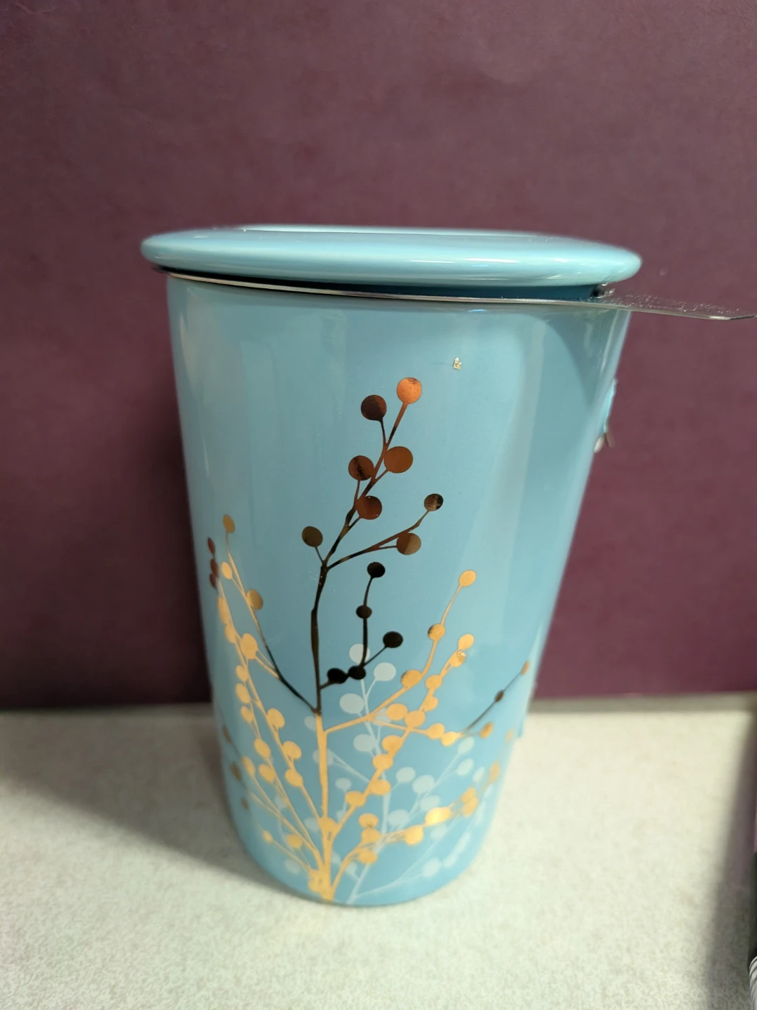 ** handle broken** Light Blue Floral Tea Mug with Infuser