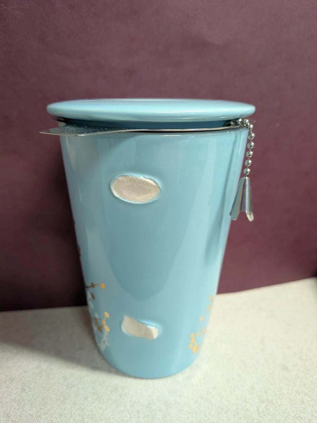 ** handle broken** Light Blue Floral Tea Mug with Infuser - photo 2