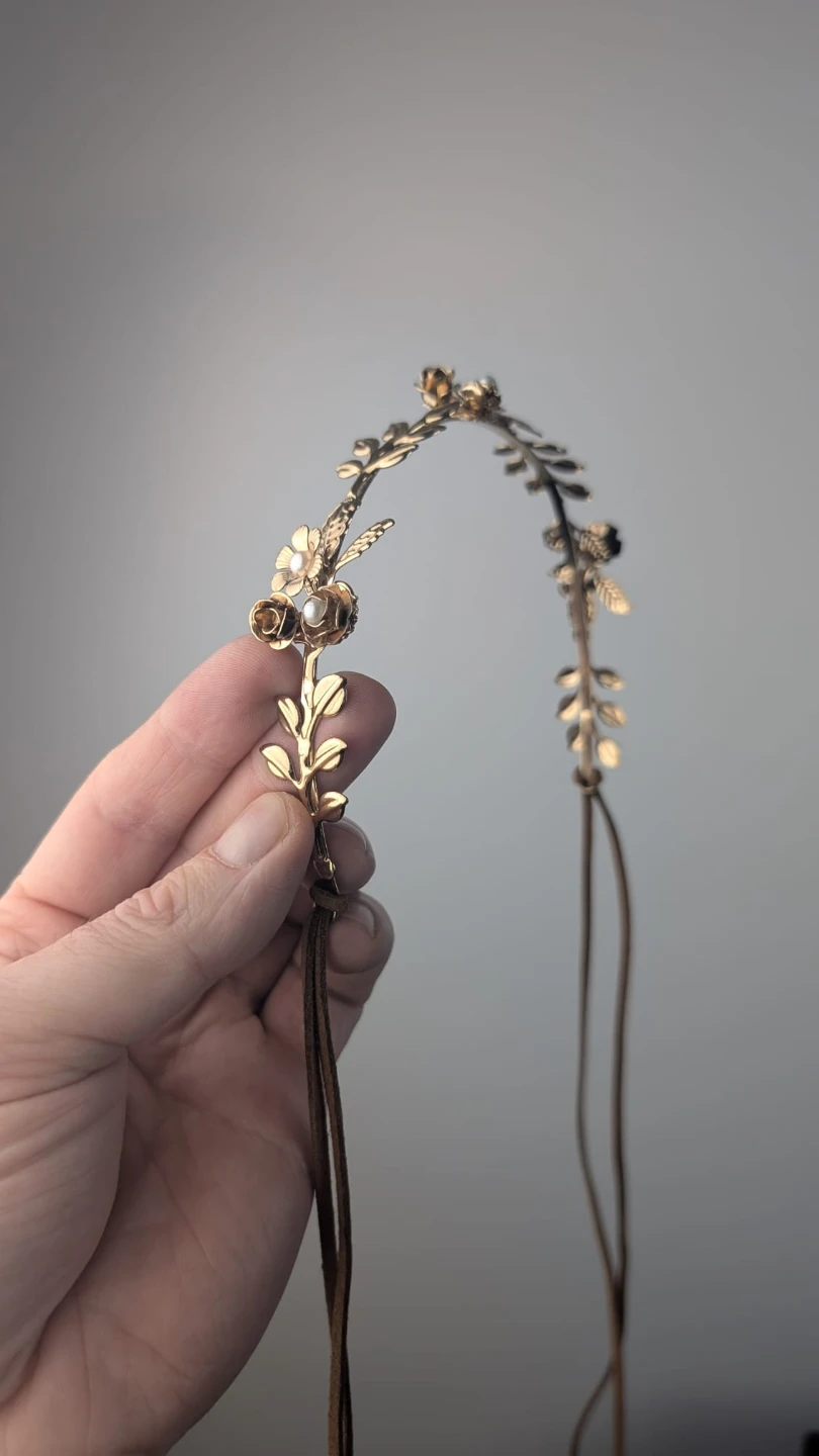 Gold Leaf and Flower Headband with Pearls - photo 2