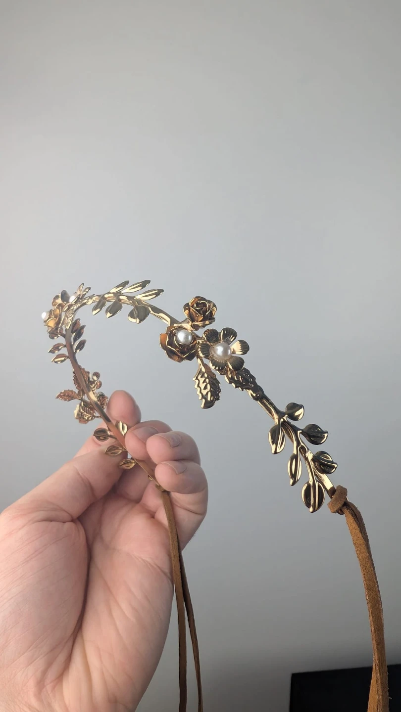 Gold Leaf and Flower Headband with Pearls - photo 3
