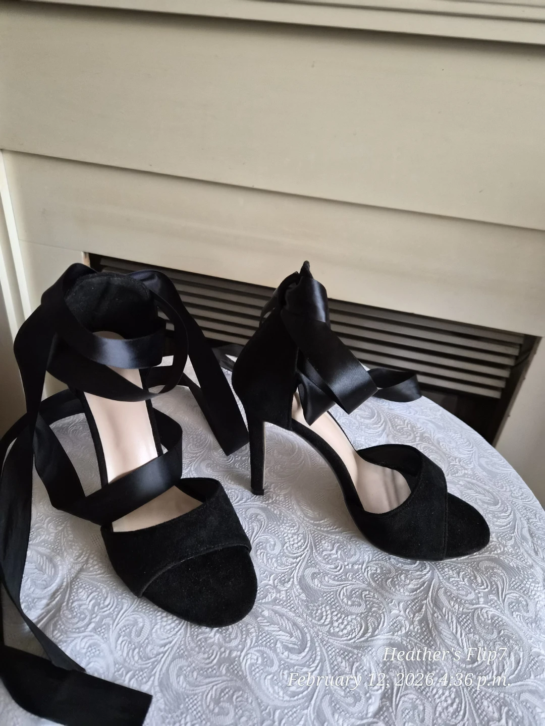 Black Fo-Suede Lace-Up Heels - Size 40 or 9 1/2