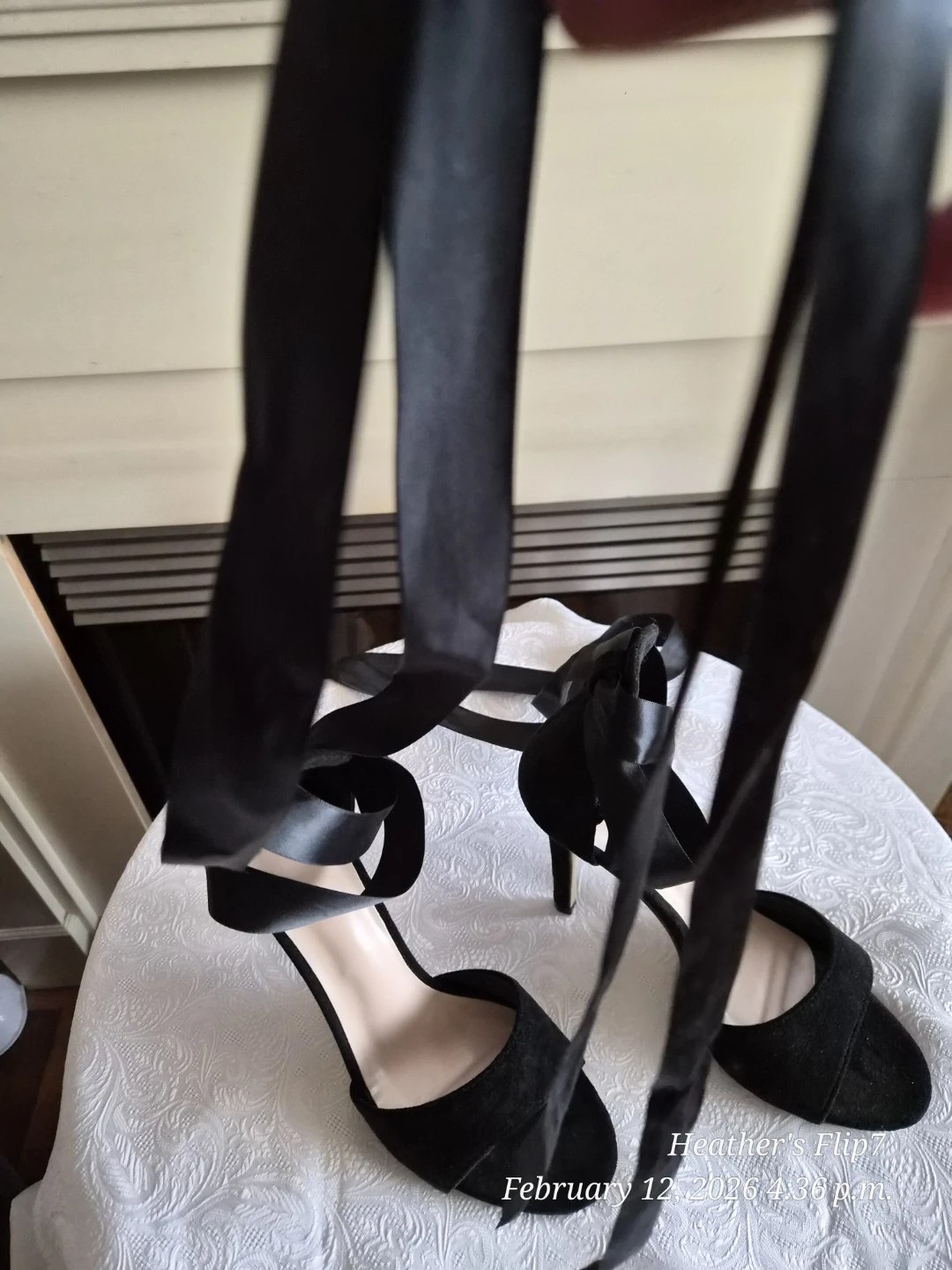 Black Fo-Suede Lace-Up Heels - Size 40 or 9 1/2 - photo 2