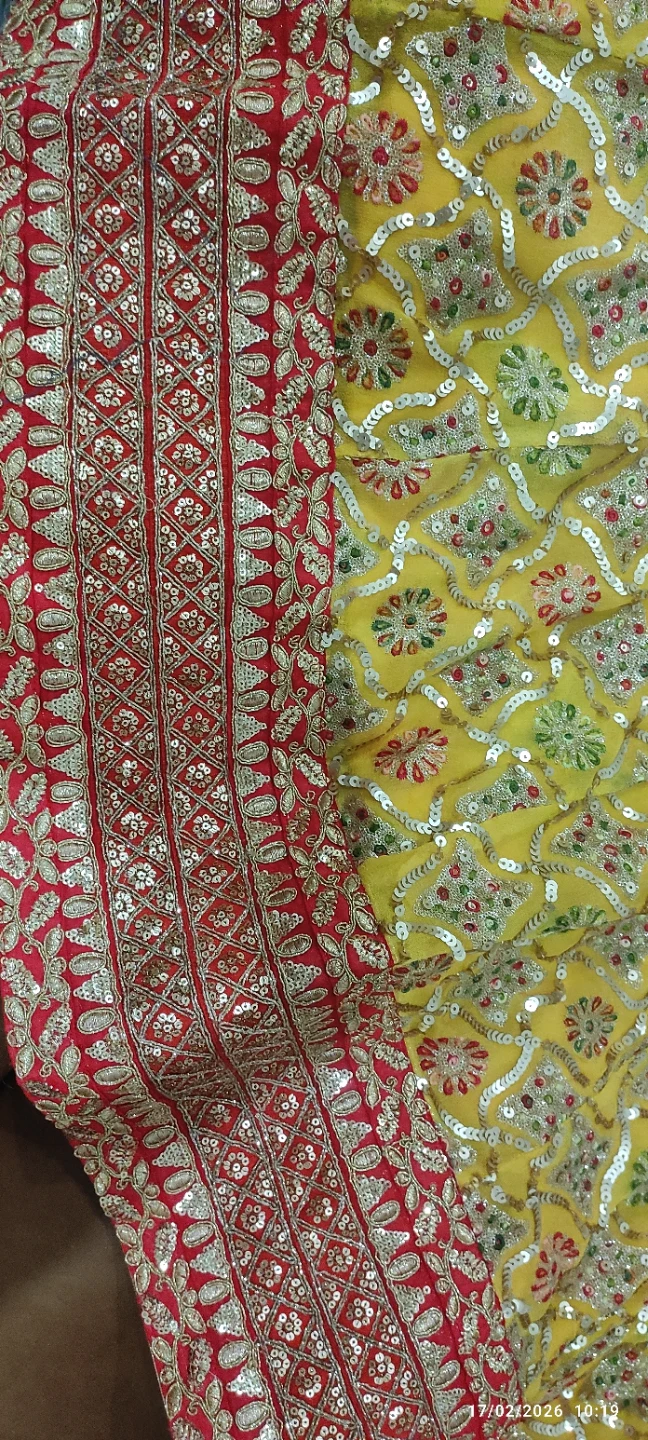 Yellow Sequin Kurti with Green Dupatta and Yellow Pants - photo 2