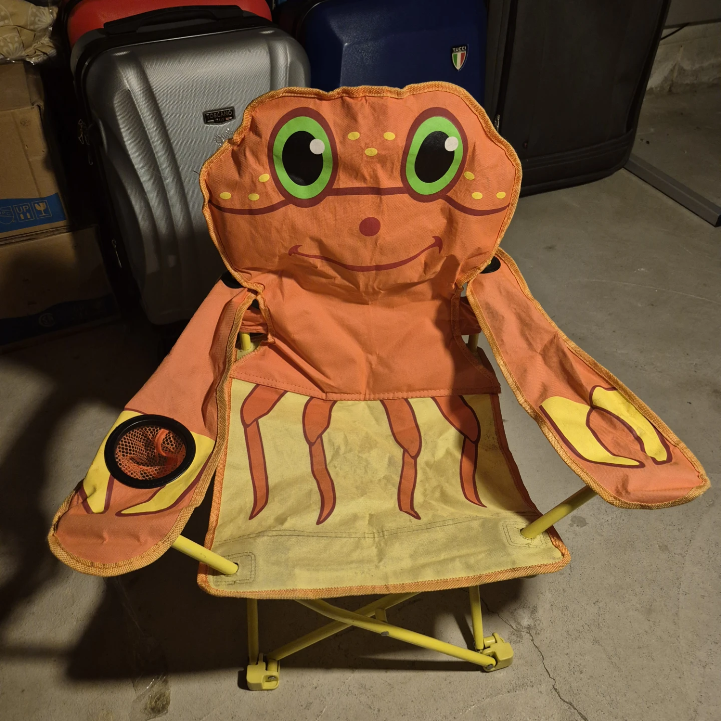 Kids Toddler Orange Frog Camp Chair with Cup Holder