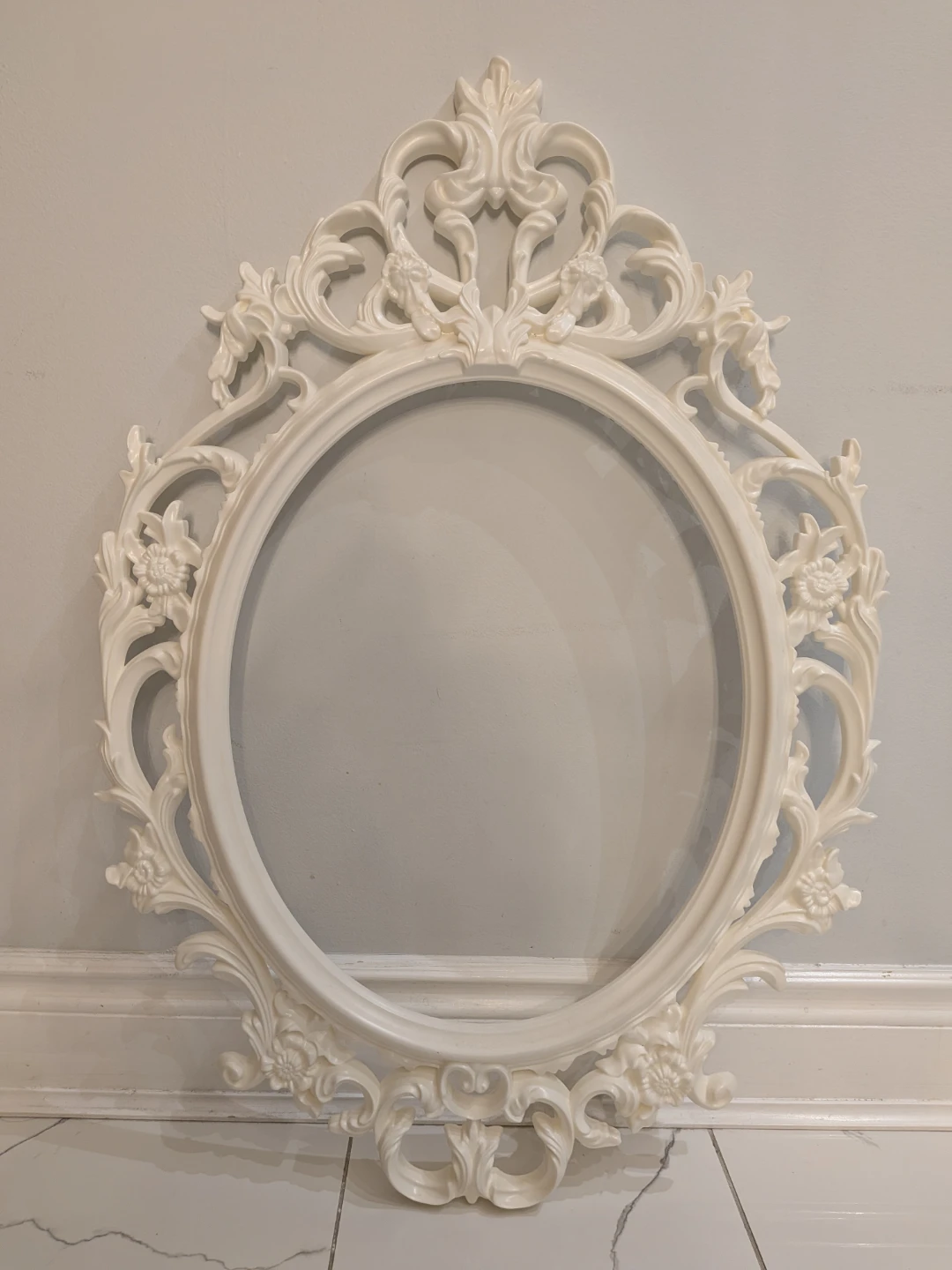 Ornate White Oval Wall Mirror Frame from Ikea plastic