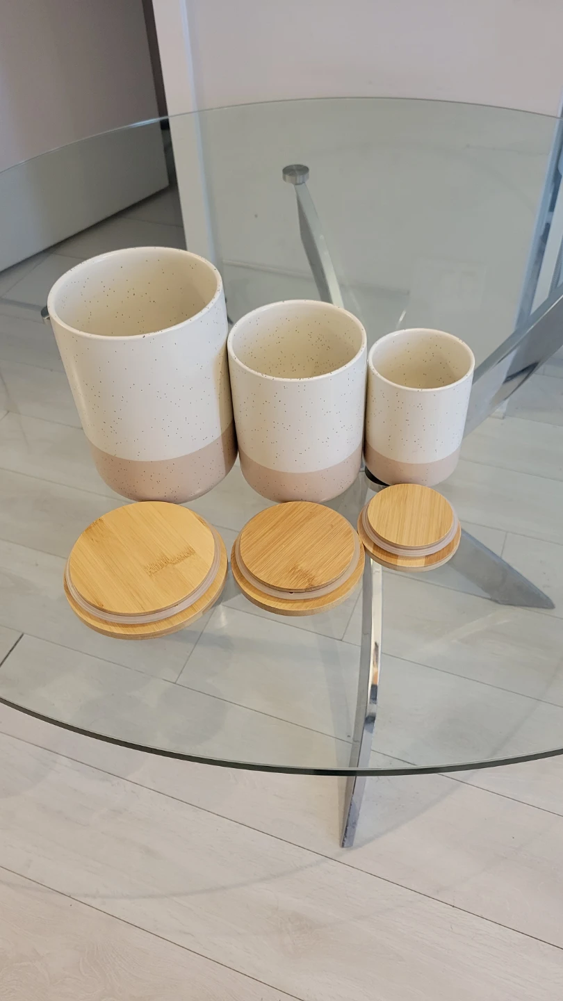 Brand New Ceramic Canister Set with Bamboo Lids - photo 5