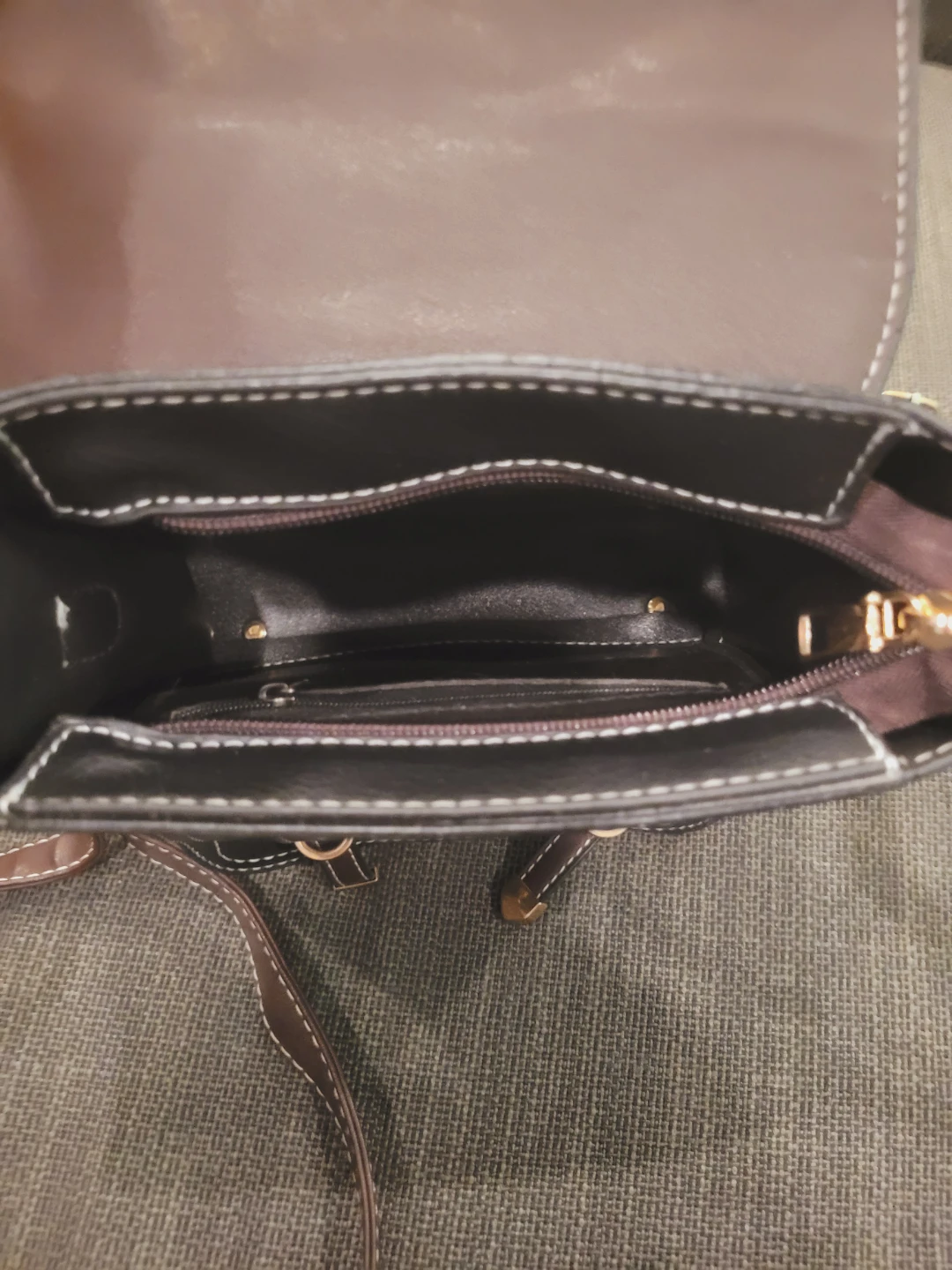 Brown Faux Leather Crossbody Bag with Bee Accent - photo 3