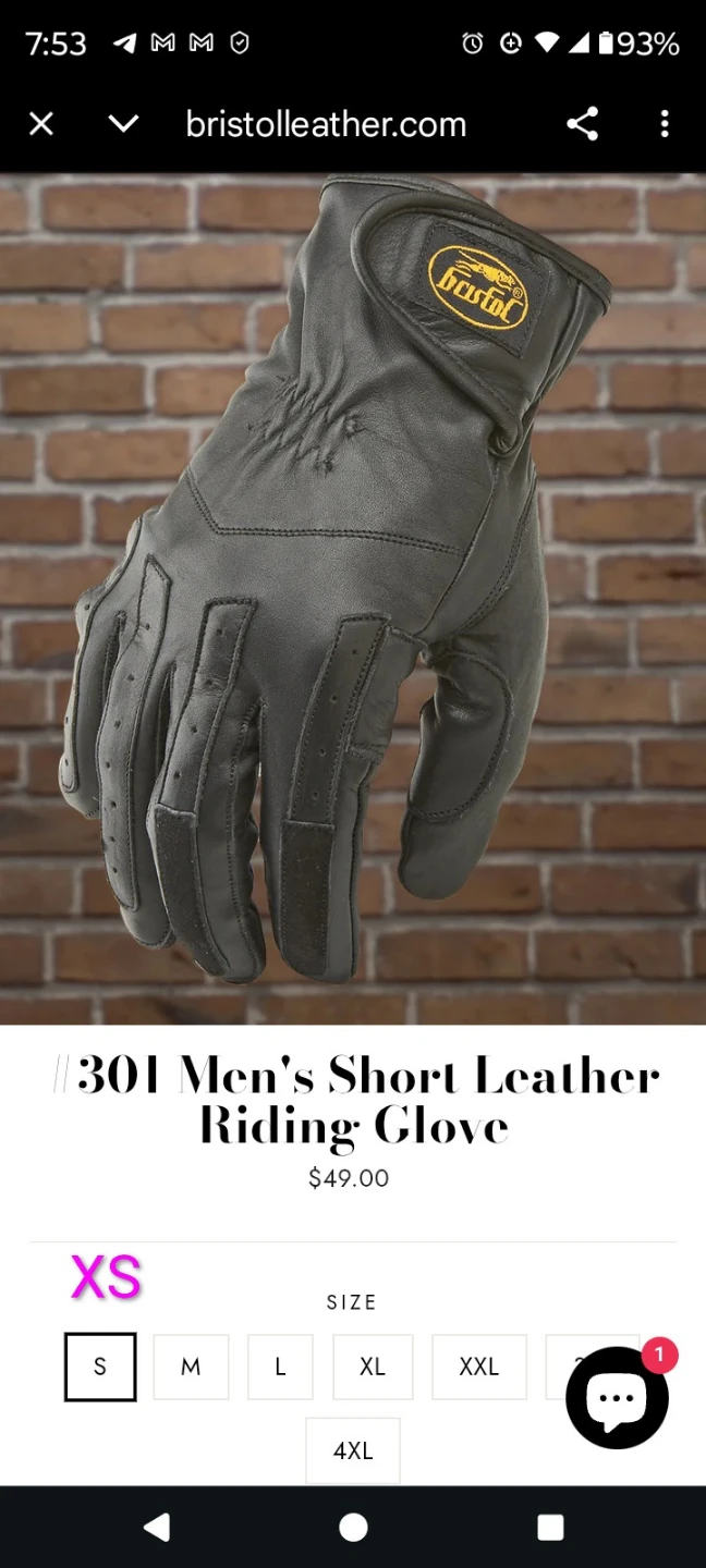 Bristol Riding Gloves - XS - Black Leather - photo 4