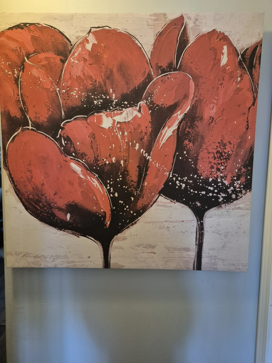 Red Floral Textured Canvas Wall Art