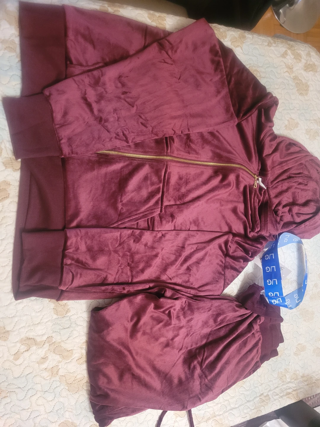 Maroon Velvet Tracksuit Set - Large