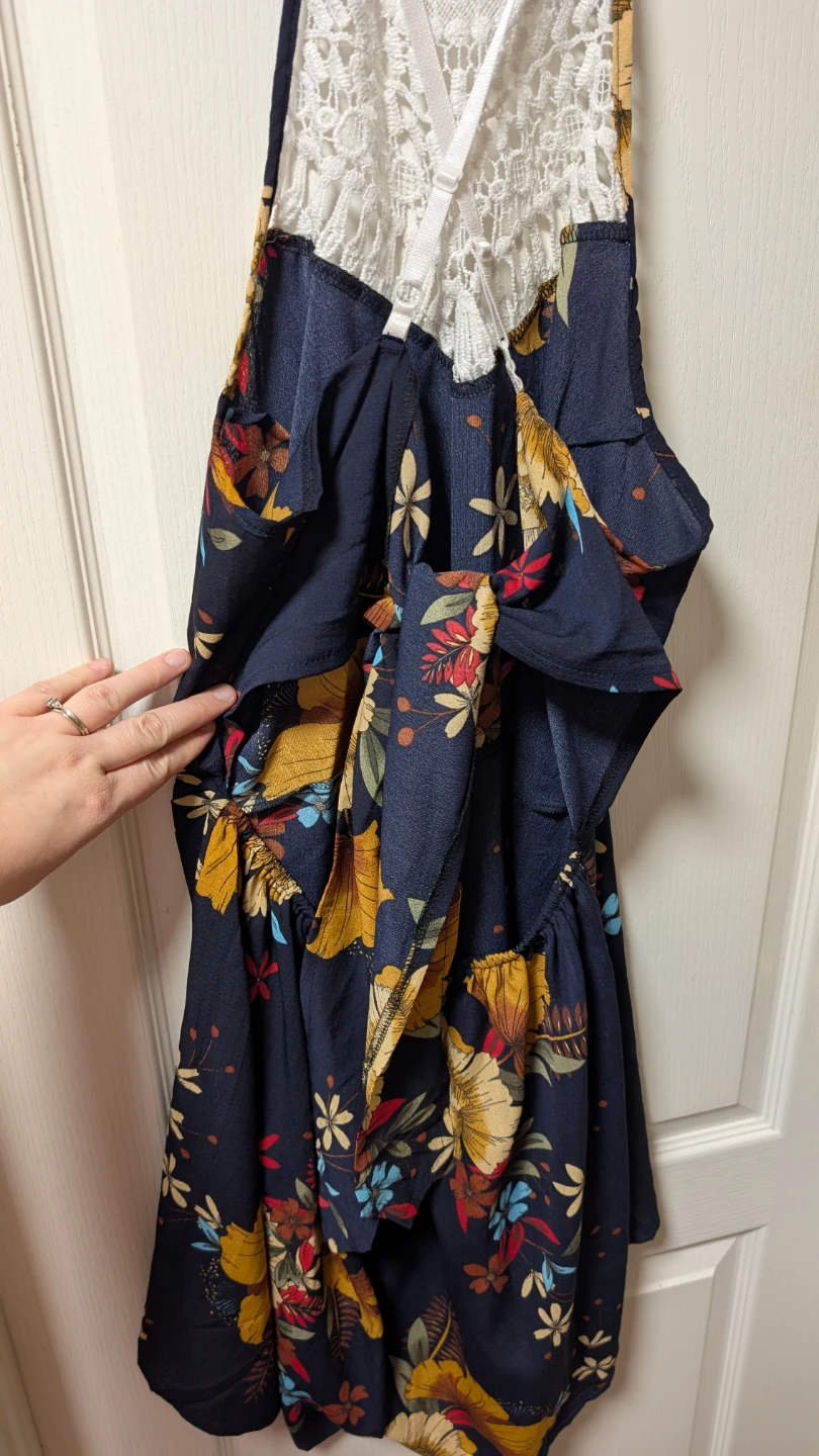 Navy Floral Romper with White Crochet Top - photo 3