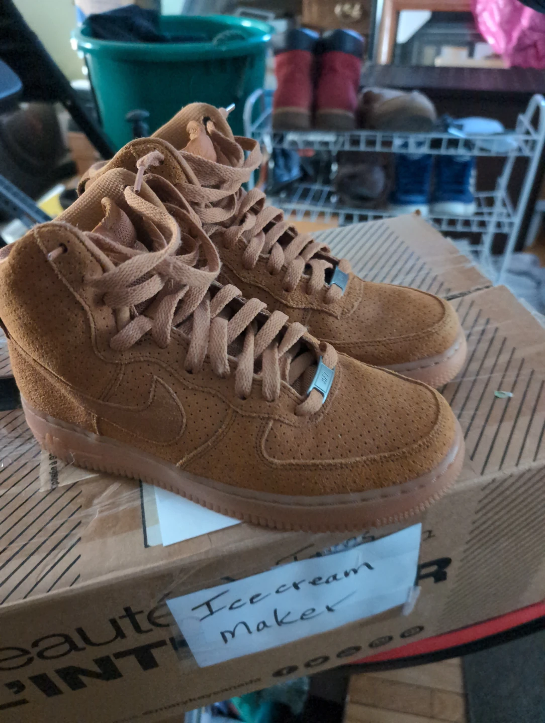 Nike Air Force 1 High Top Sneakers - Tan Suede - photo 2
