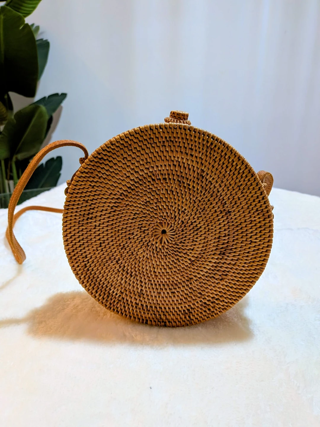 Round Rattan Crossbody Bag