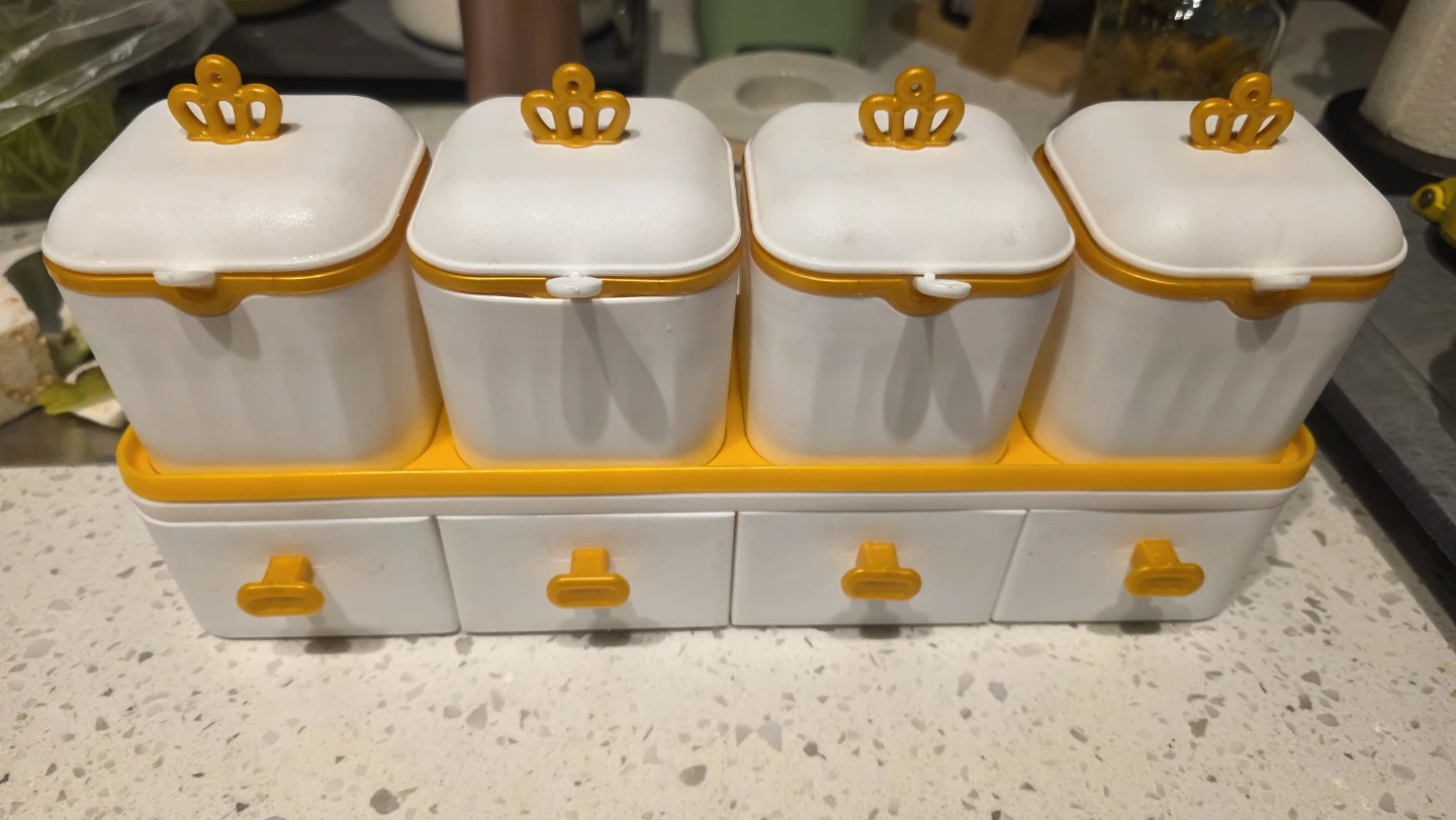 4-Piece White & Yellow Spice Jar Set with Drawers - photo 4