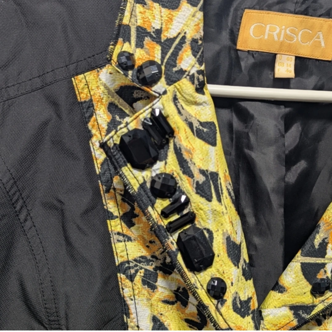CRISCA Black & Yellow Leopard Print Blazer Jacket - photo 2