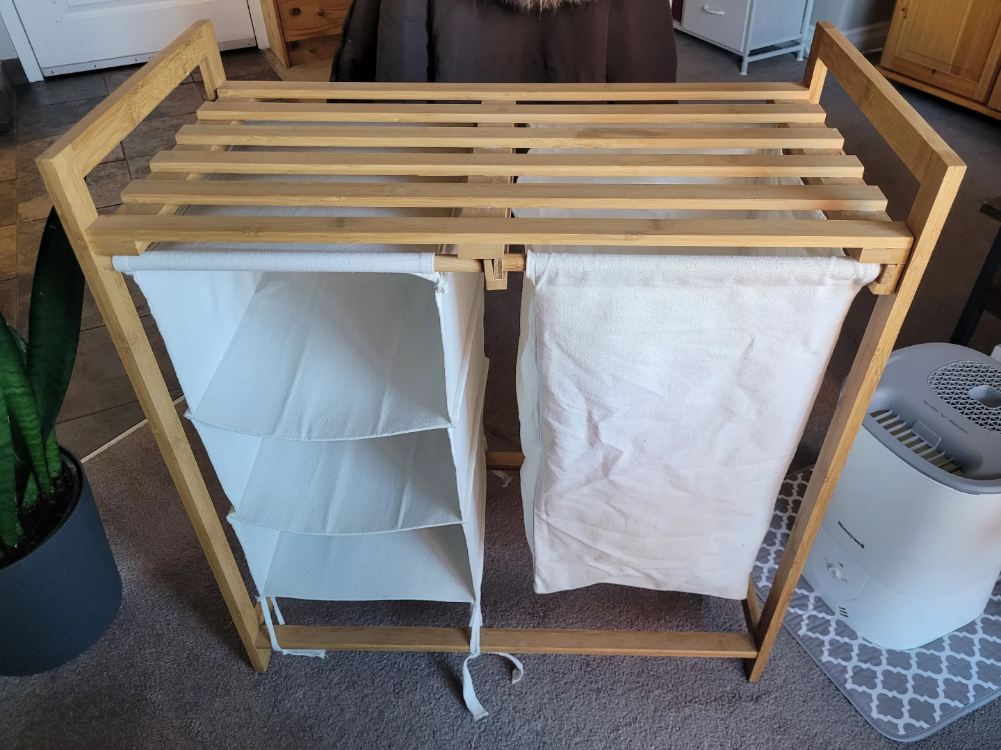 Bamboo Laundry Hamper with 3 Shelves and Bag