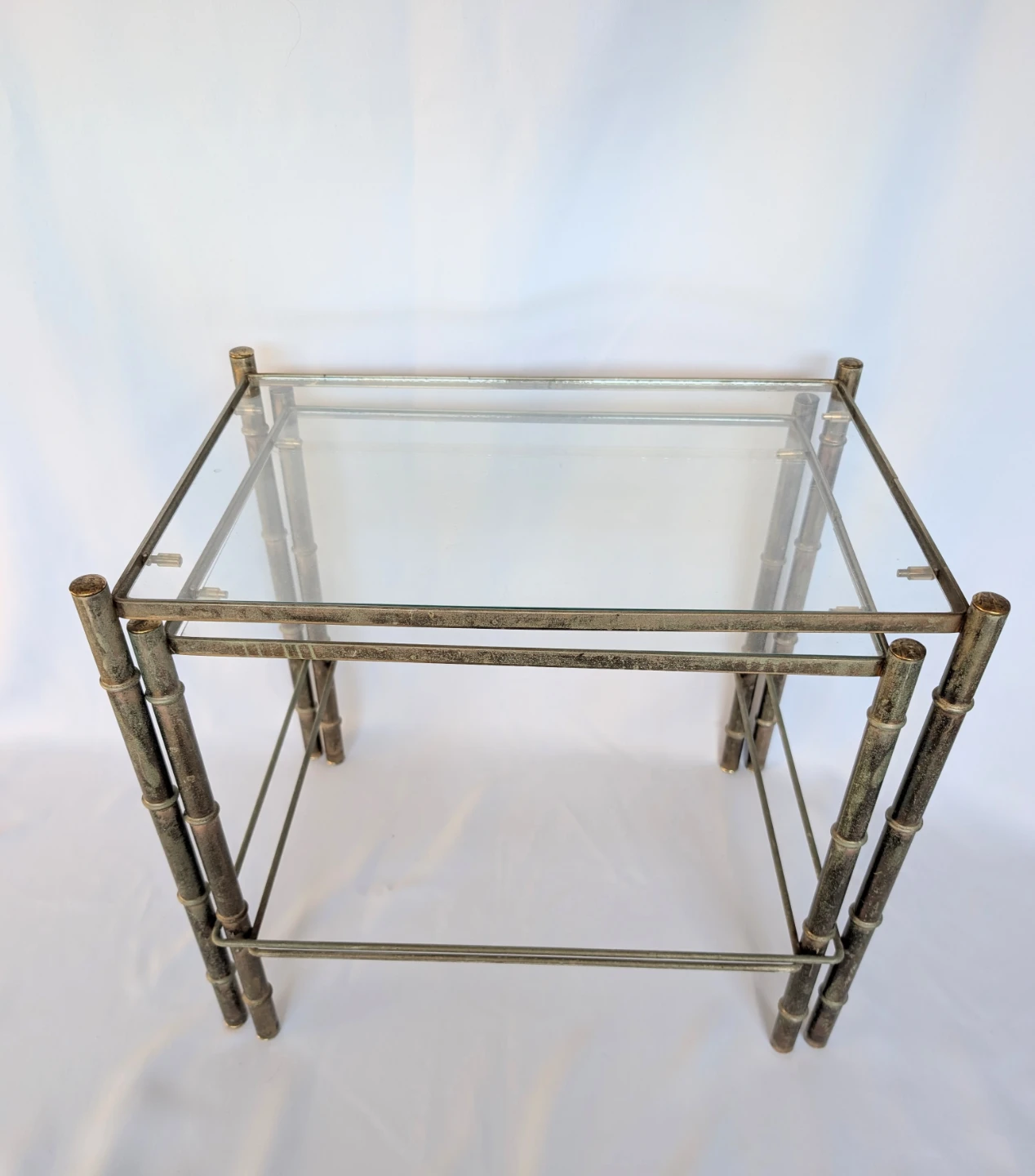 Set of 2 brass and glass nesting side tables 1970s vintage