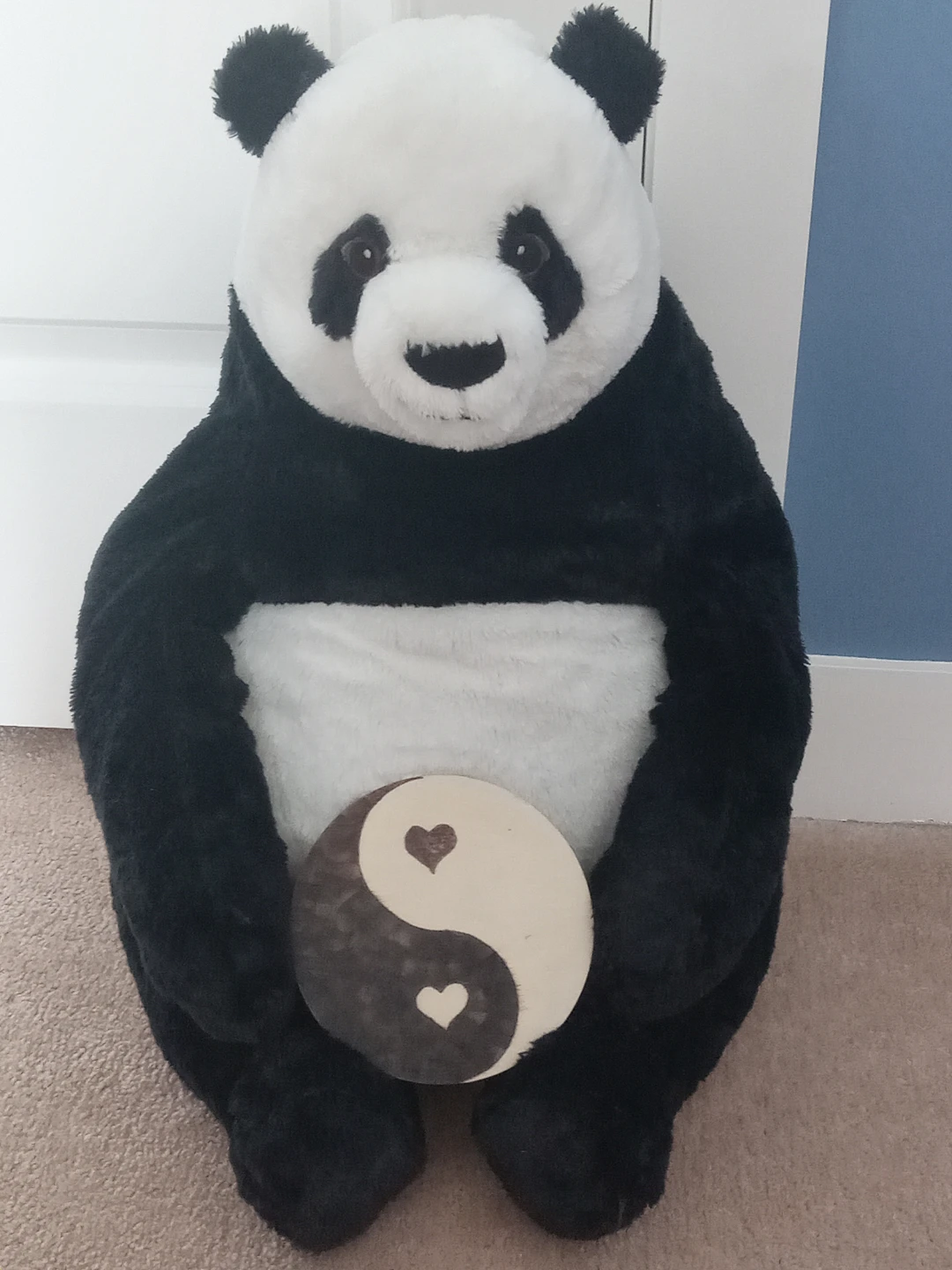 Plush Panda with Wood Burned  Yin Yang Symbol