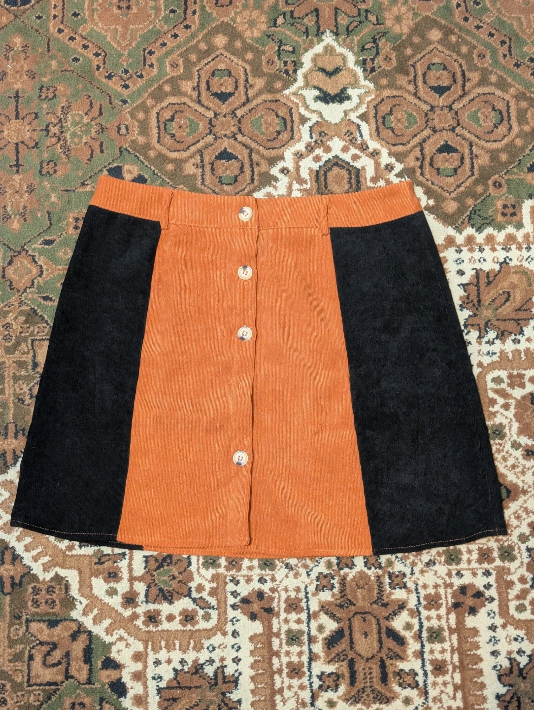 SHEIN Colour Block Corduroy Mini Skirt - Orange/Black