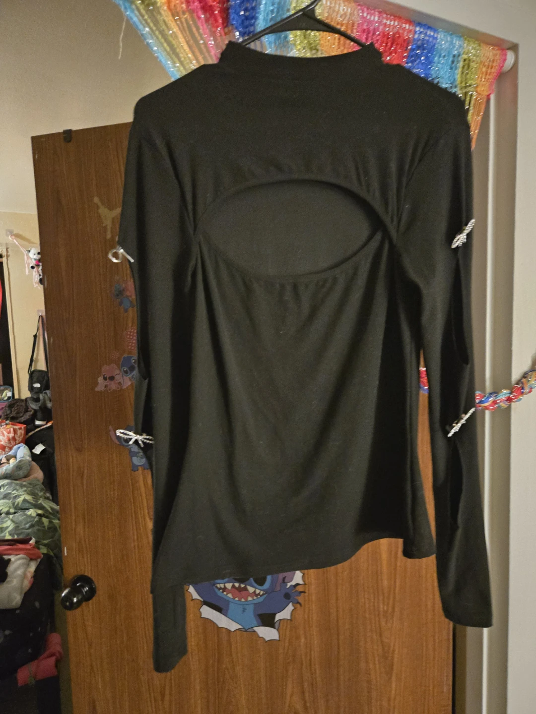 Black Long Sleeve Cutout Top with Bow Details - photo 3