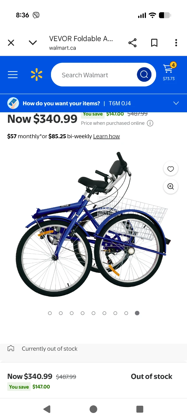 VEVOR Foldable Adult Tricycle 24" 7-Speed 3 Wheel Bike Blue - photo 5