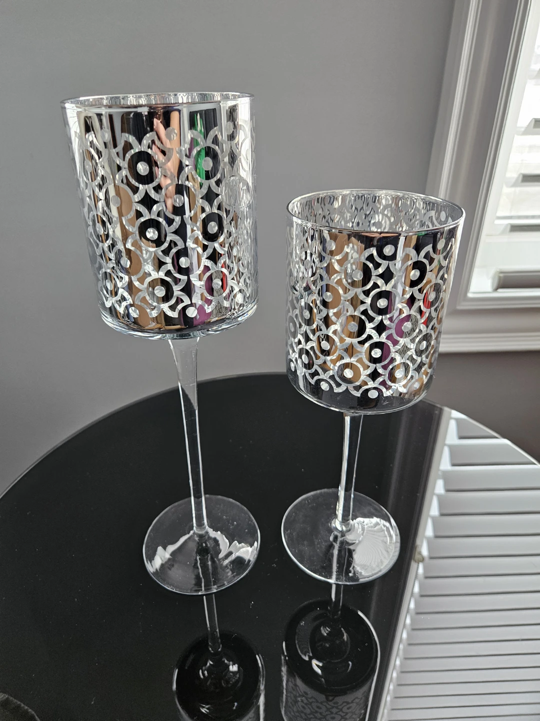2 Glass Reflective Pedestal Candle Holders