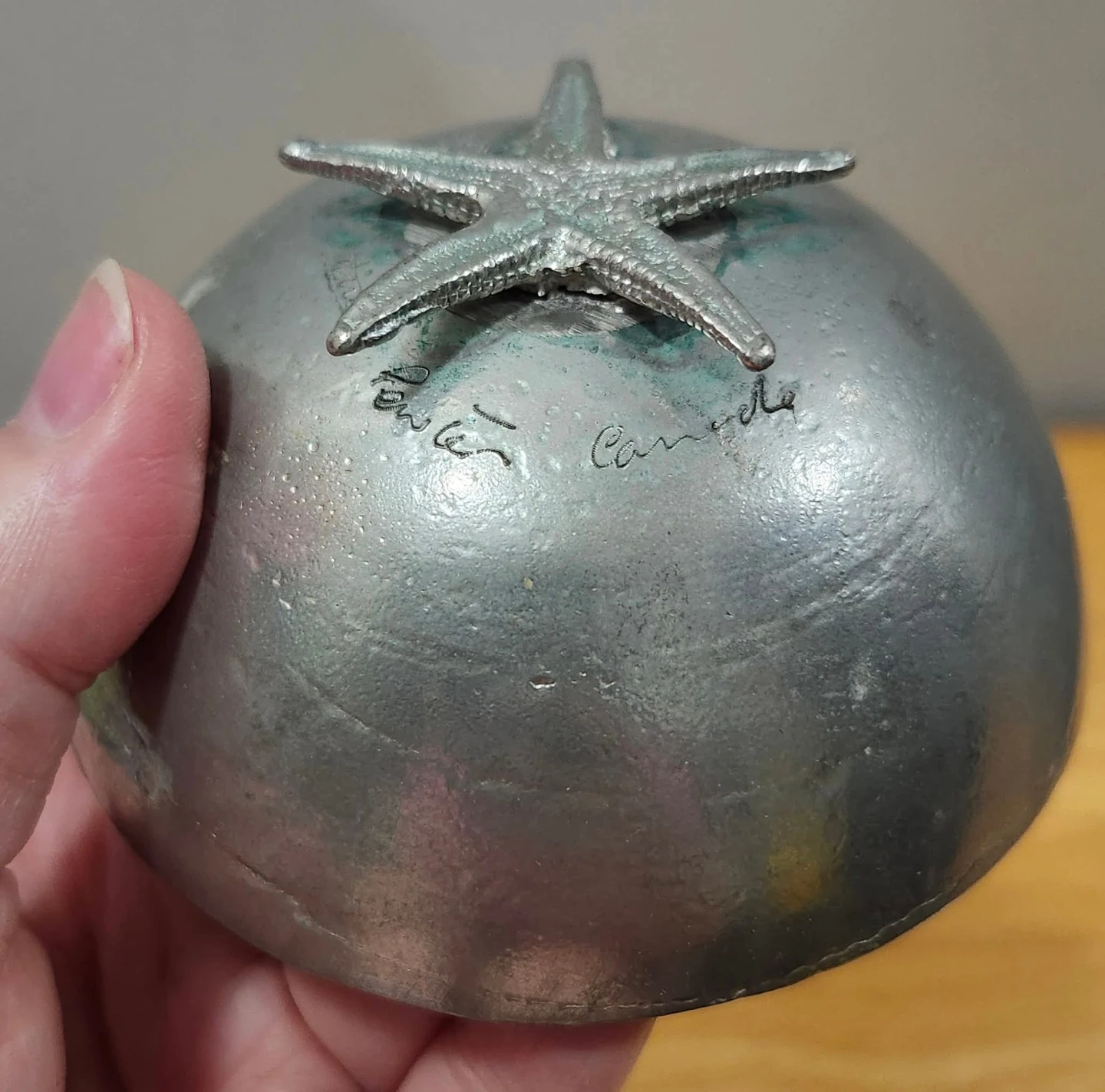 🏆PEWTER Sea Shell Trinket Bowl with Starfish Base - photo 2