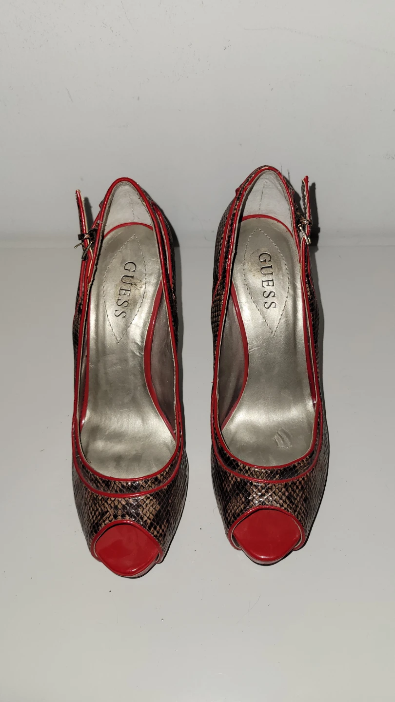 Guess Peep Toe Heels - Snake Print