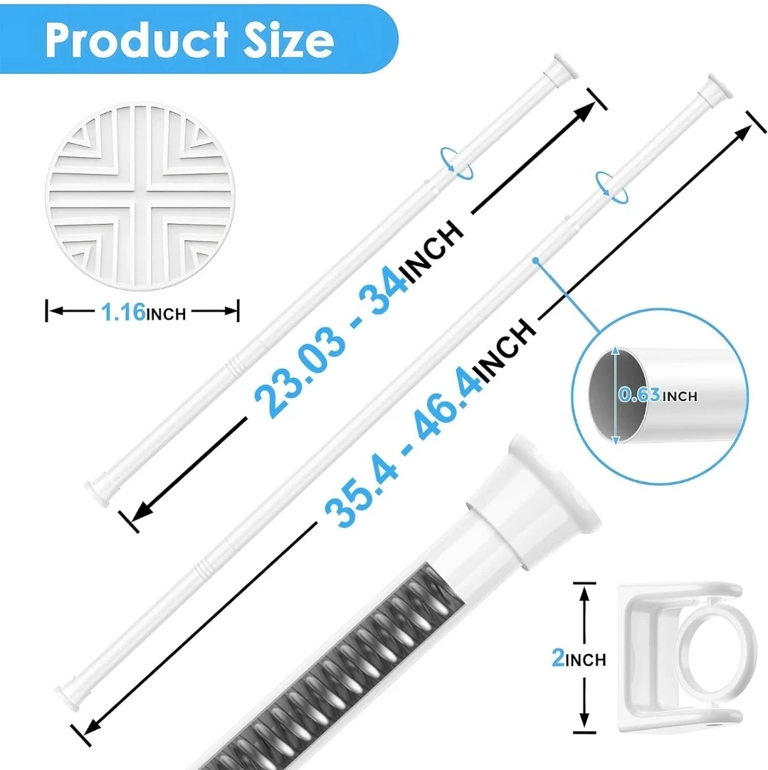 AIZESI 1PCS White Tension Rod Spring Curtain Rod 23.03-46.4 IN - photo 3