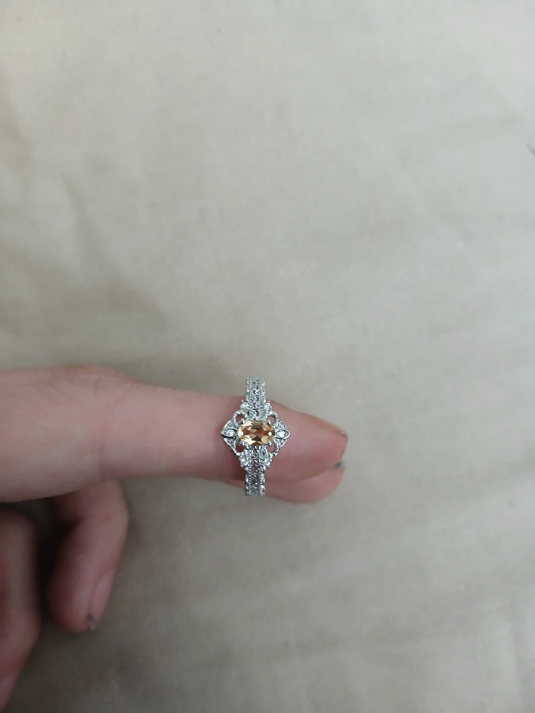 925 Silver And Citrine 1 Carat Adjustable Ring