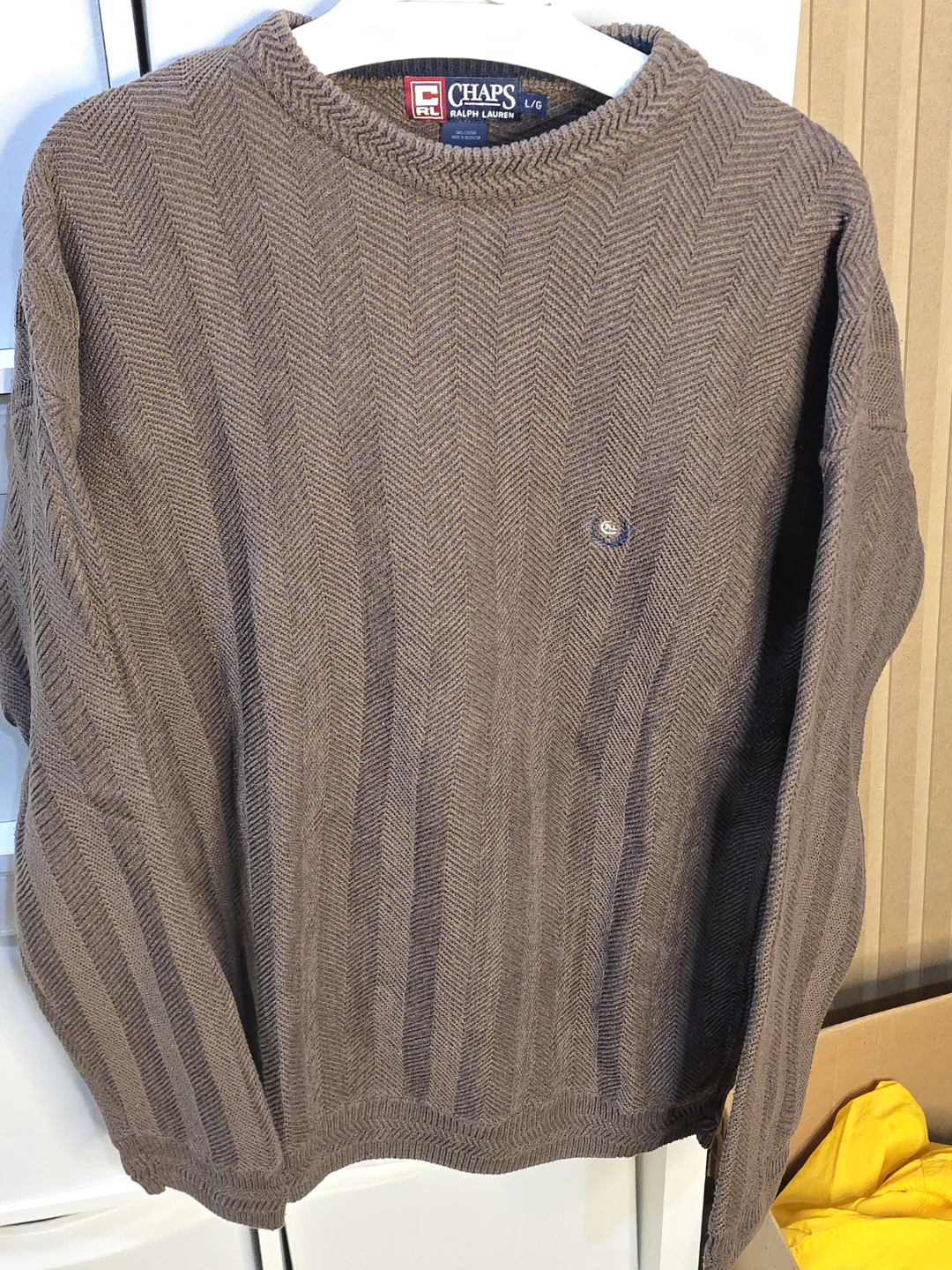 Vintage Chaps Ralph Lauren Sweater Large knit Brown Herringbone