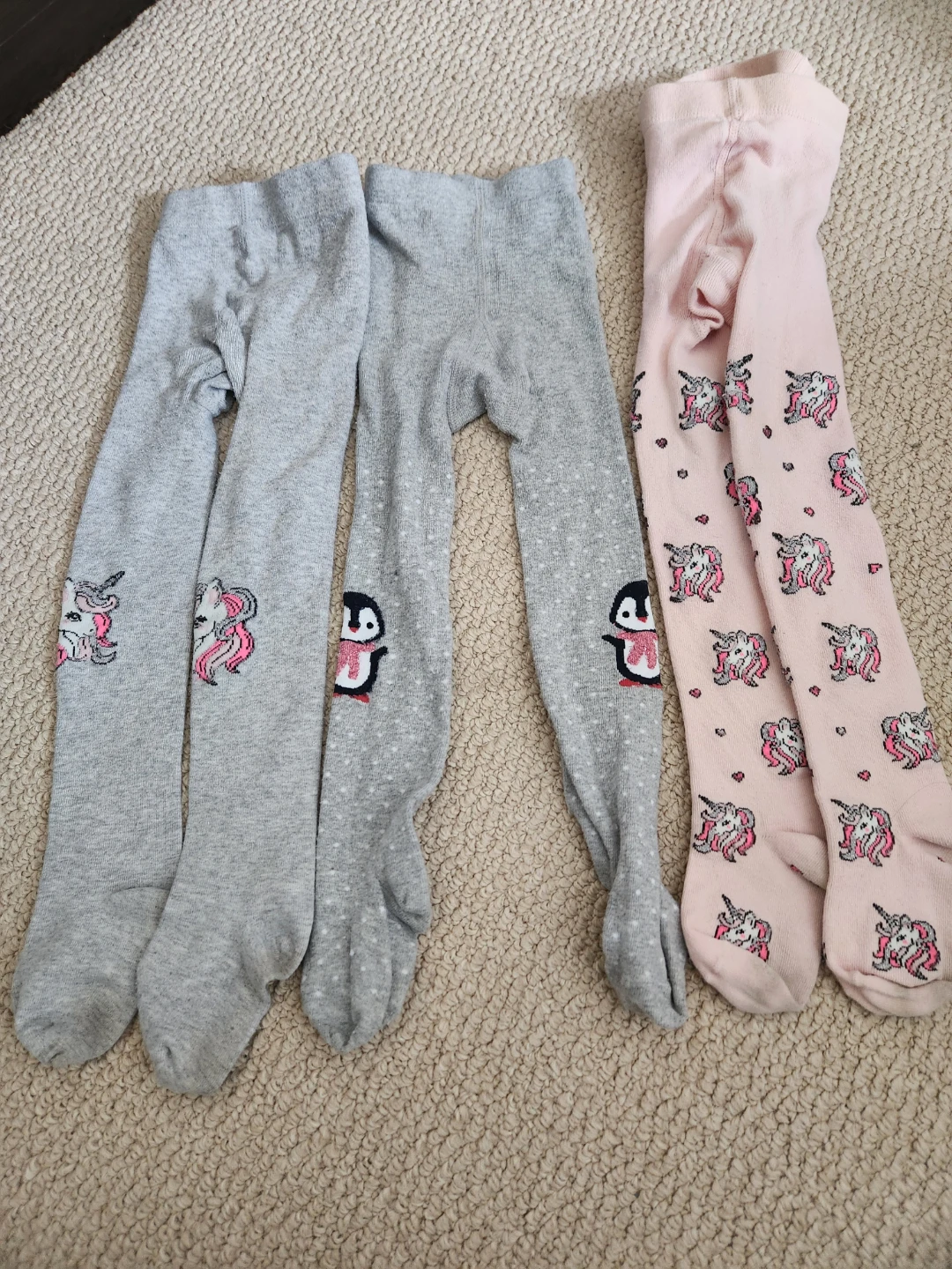 Children's Tights - 2 Grey Unicorn/Penguin, 1 Pink Unicorn 🏆