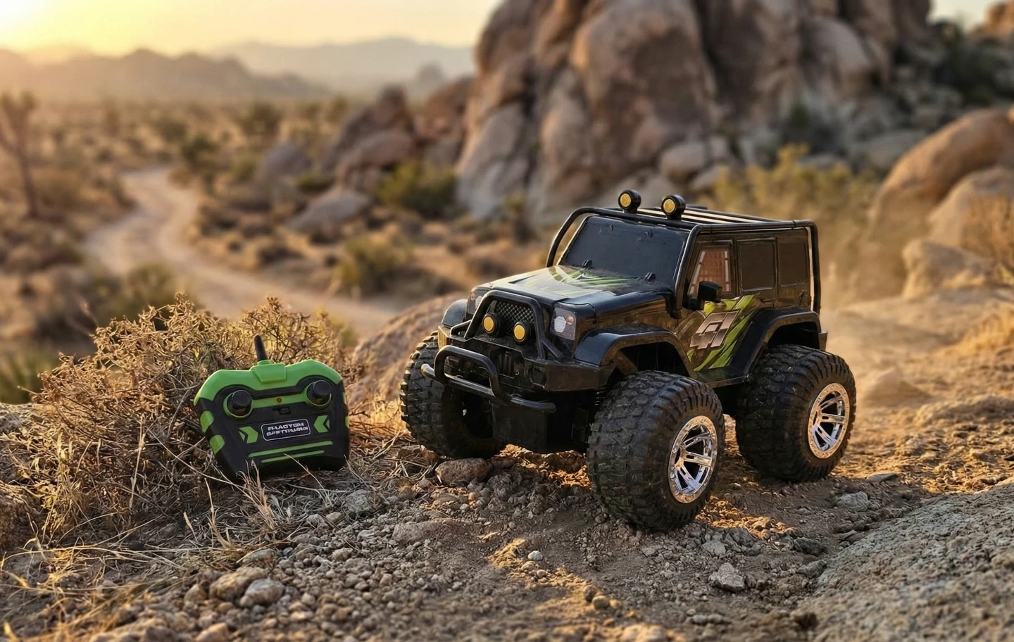 Black/Green RC Jeep with Remote Control