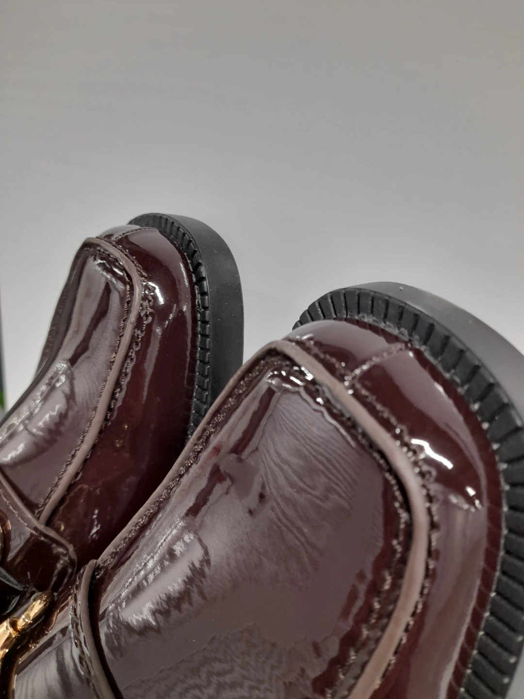 Burgundy Patent Loafers with Gold Buckle - photo 2