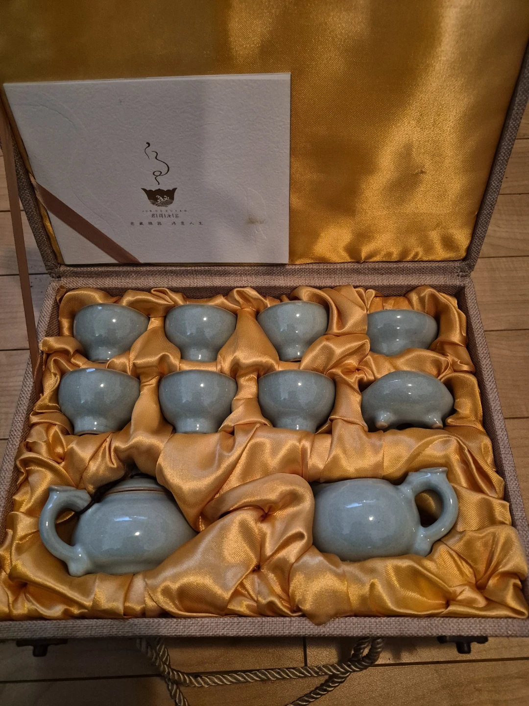 Light Blue Ceramic Tea Set with 2 Teapots and 8 Cups - photo 2