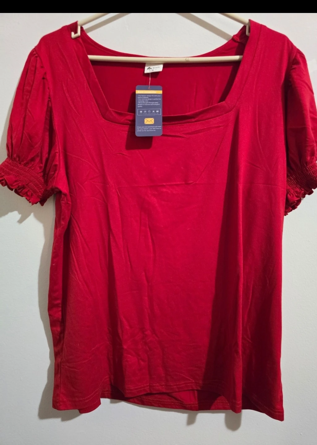 MISIFI Red Puff Sleeve Square Neck Top - XL