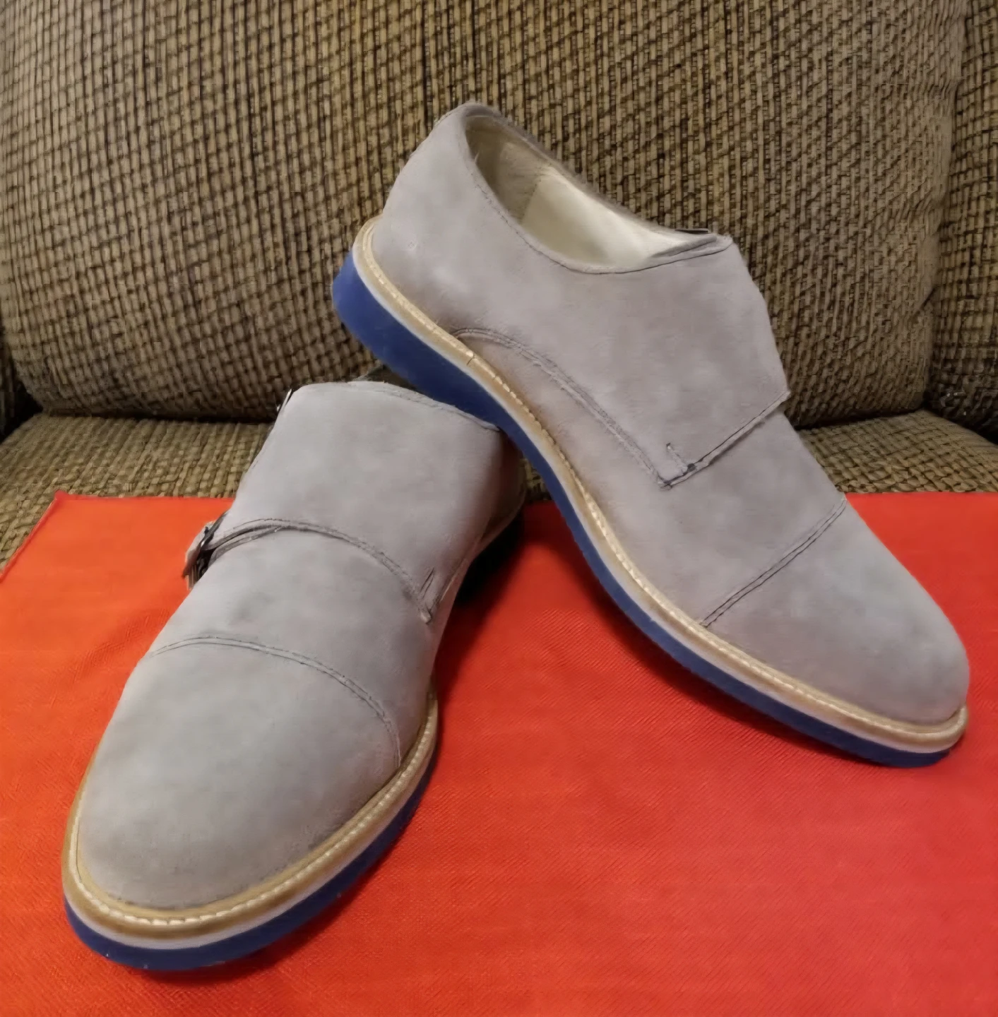 Men's Grey Suede Double Monk Strap Shoes Size 8.5M