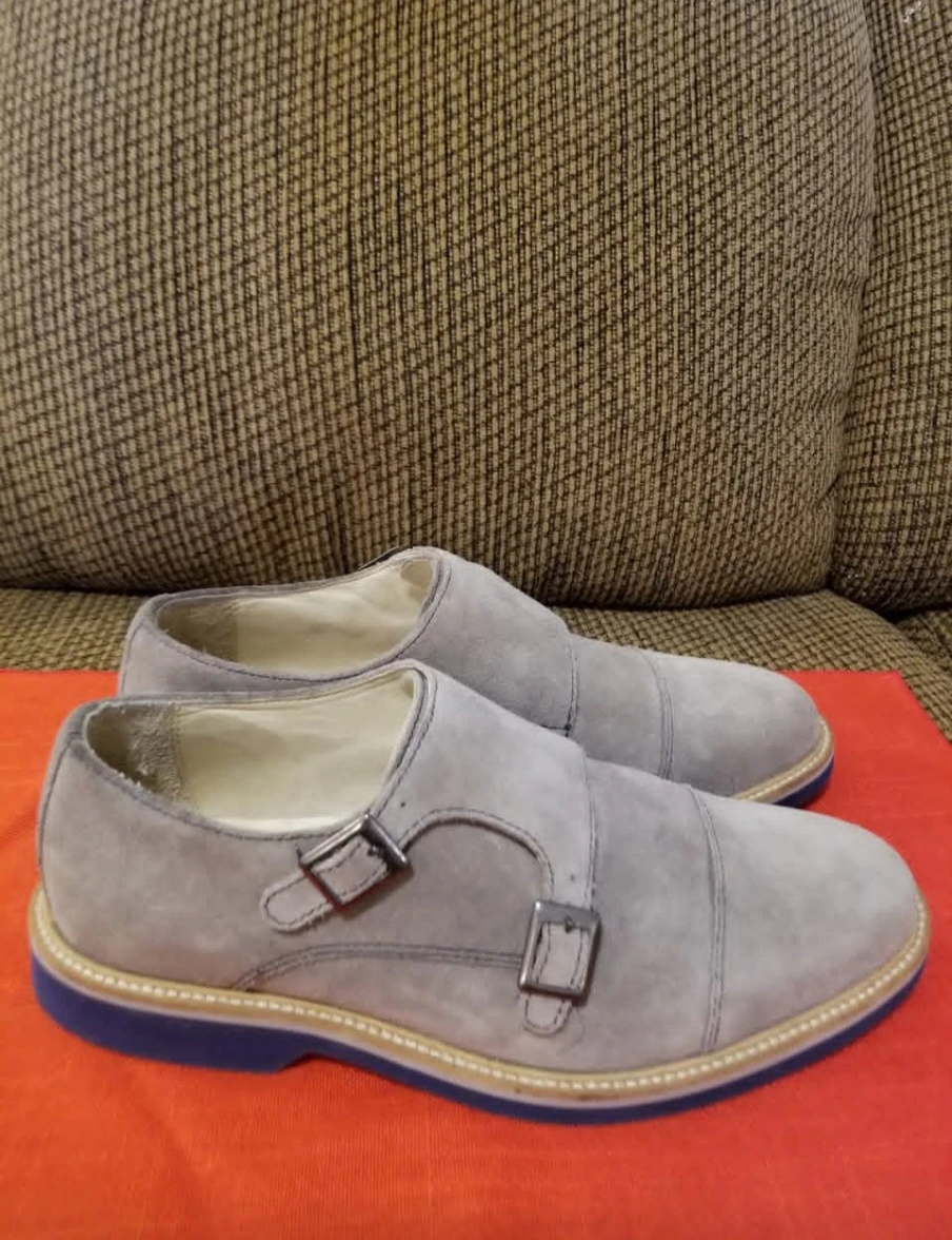 Men's Grey Suede Double Monk Strap Shoes Size 8.5M - photo 2
