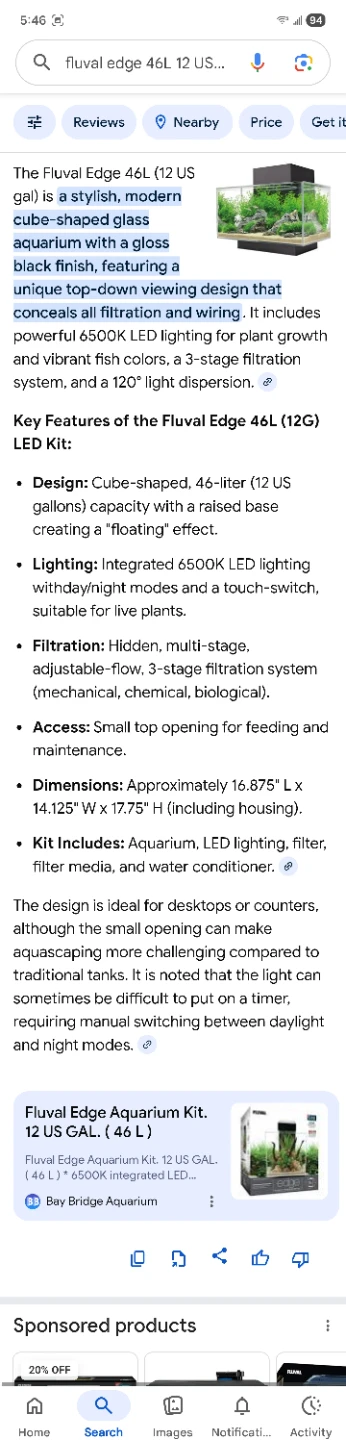 Fluval Edge 46L (12 US gal) LED Aquarium Set-Gloss Black - photo 3