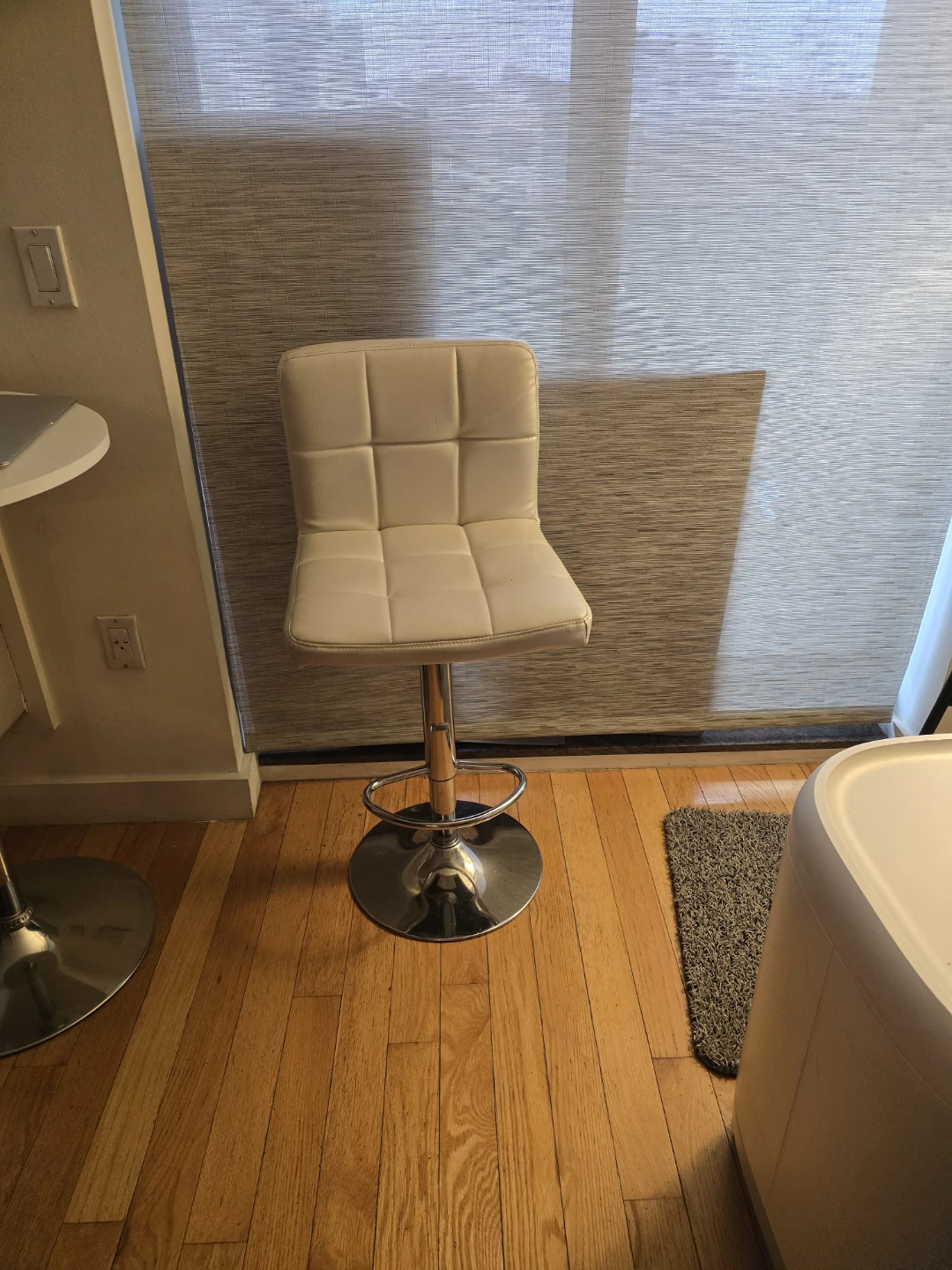 White Faux Leather Adjustable Bar Stool - photo 2