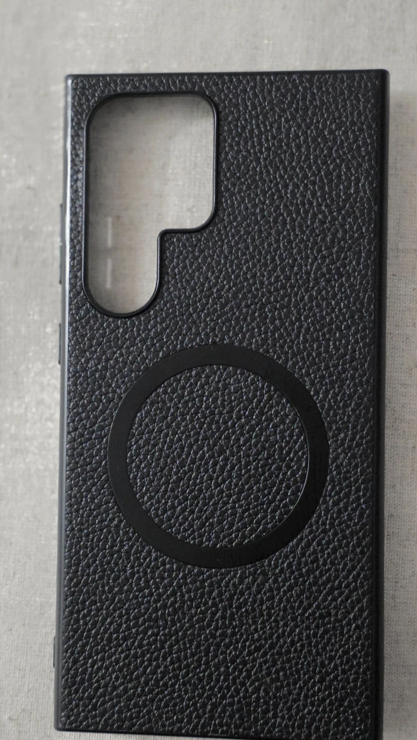 Black Leather Phone Case with Magnetic Ring samsung s25 ultra
