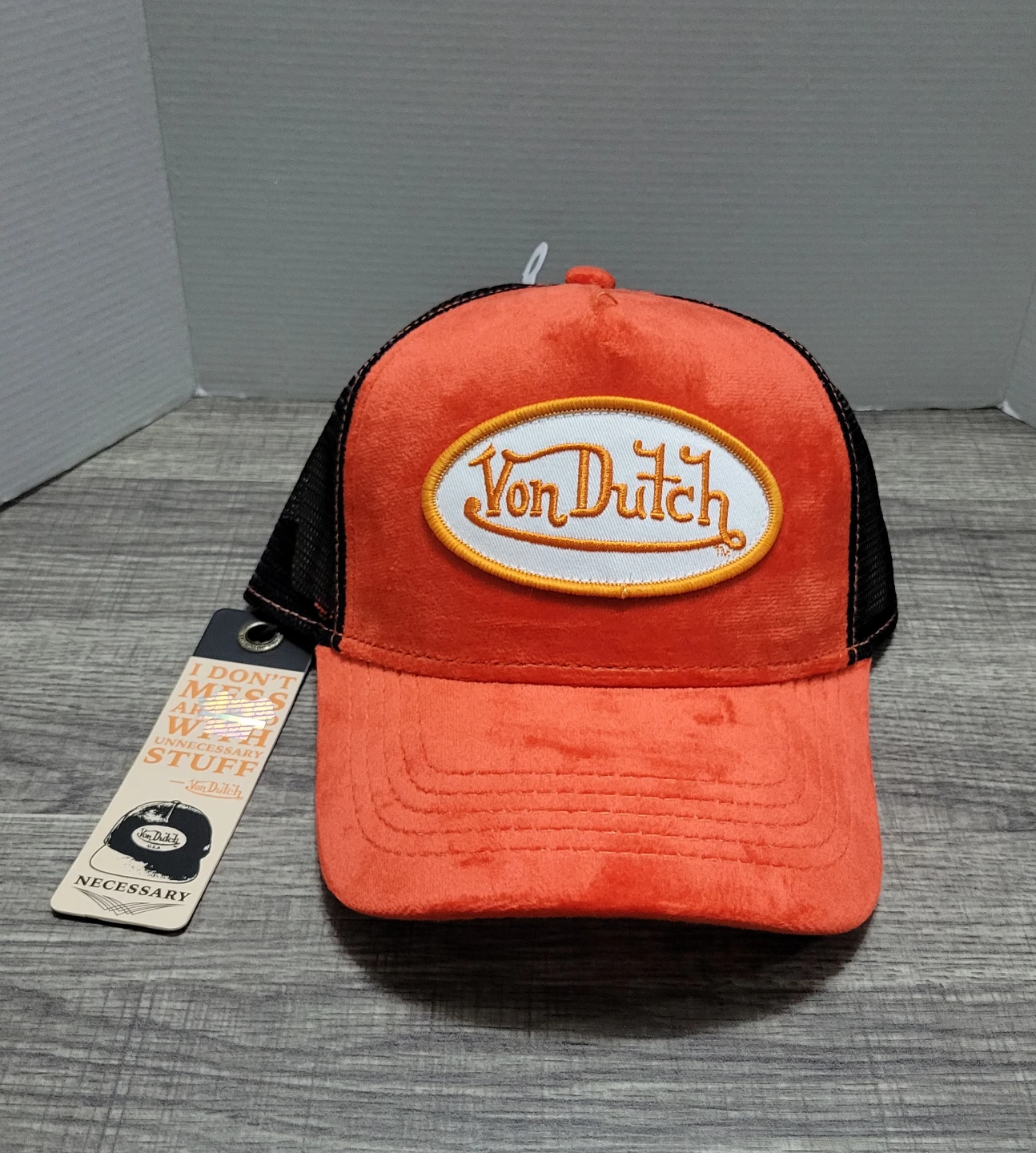 Von Dutch Orange Velvet Trucker Hat